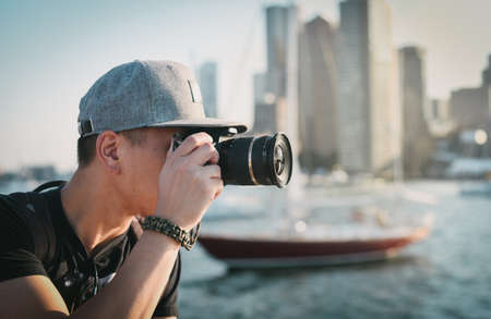 guy, man, people, boat, camera, buildings, water