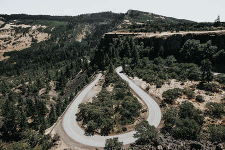 hairpin, winding, road, highway, trees, forest, woods, outdoors, landscape, nature, mountains, view