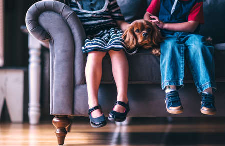 kids, children, friends, siblings, family, dog, pet, animal, couch, sofa