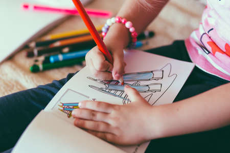 kid, child, baby, colored pencil, color, drawing book, hands, bracelet, art, school