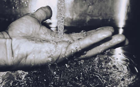 black and white, hand, fingers, running water, drop, sink, washing, liquid