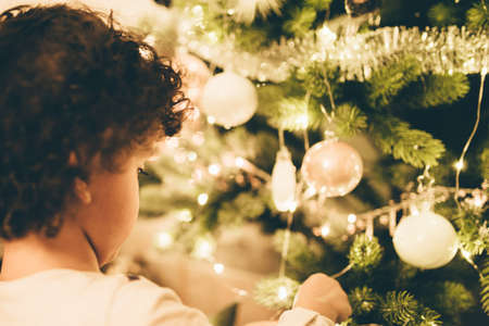 people, kid, baby, child, christmas tree, lights, ball, decoration, christmas