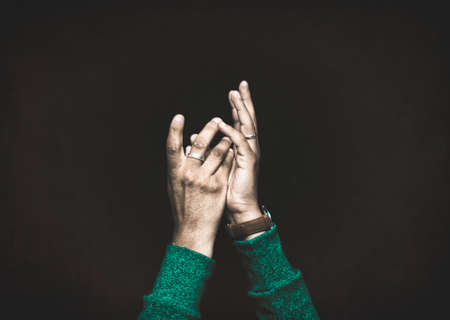 hands, fingers, ring, watch, green, sleeves, worship, dark