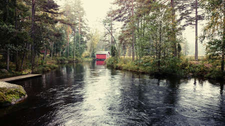 nature, landscape, barn, water, ocean, sea, river, lake, trees, barn, red, house, river
