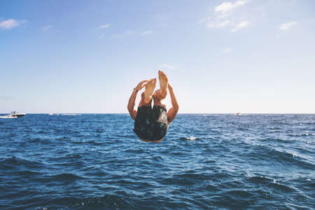 people, man, diving, swimming, sea, ocean, water, wave, nature, blue, sky, boat, sailing