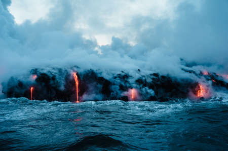 sea, ocean, water, waves, dark, sky, clouds, lights, smoke
