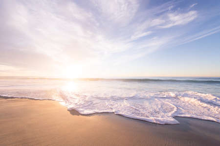 beach, shore, coast, water, sea, ocean, sky, clouds, sunrise, sunset, sunlight, waves, nature