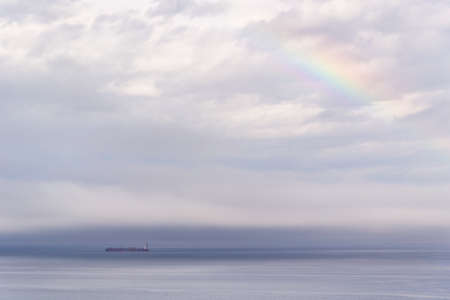ship, sailing, travel, clouds, sky, rainbow, sea, ocean, water