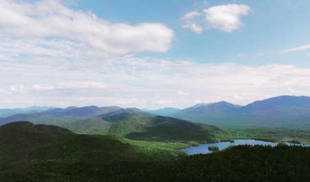 mountain, highland, trees, plant, nature, lake, water, sky, clouds