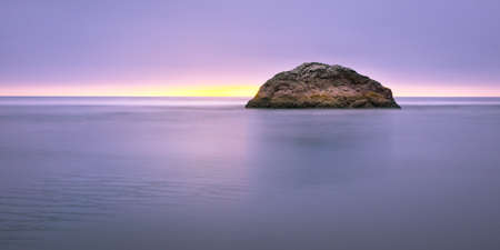 rock, sea, water, ocean, nature, beach, shore, sand, sky, purple, sunset, horizon