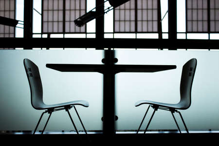 photograph, table, chairs, building, window