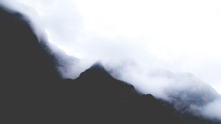 mountain, highland, valley, landscape, fog, cold, dark