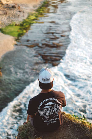 people, man, highland, coast, water, grass, landscape, nature