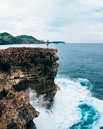 sea, ocean, water, waves, nature, cliff, hill, landscape, people, man, alone, coast, mountain, sky,...
