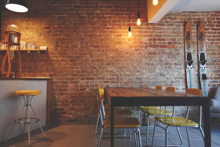 table, chairs, lamp, light, wall, bar, restaurant, structure