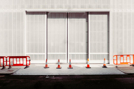 wall, window, covering, building, street, traffic, cone, orange