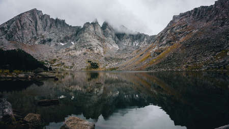 mountain, valley, highland, nature, landscape, clouds, sky, fogs, view, lake, water, rock,...