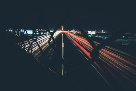 dark, night, street, road, highway, city, wire, lights, long exposure