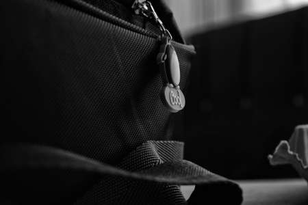 bag, zipper, strap, blur, black and white