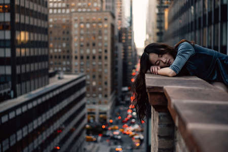 architecture, building, infrastructure, bokeh, light, terrace, balcony, people, girl, alone, sad