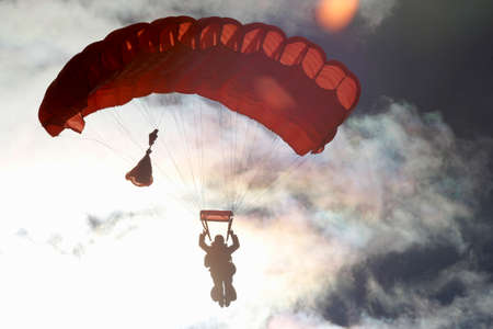 parachute, sky, clouds, dark, silhouette, people, man, adventure