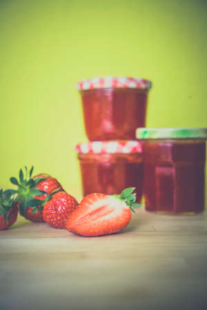 strawberry, fruit, food, dessert, jam, product, glass, jar