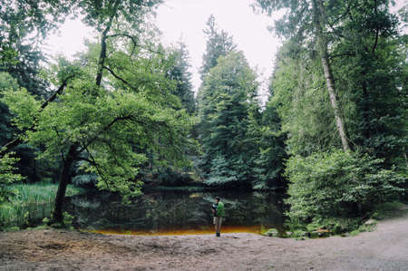 green, trees, plant, lake, water, nature, outdoor, adventure, travel, path, people, alone, man