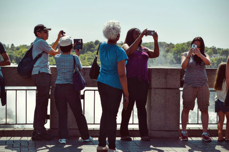 people, men, women, wall, tourist, destination, selfie, mobile, photography, view, park, sunny, day,...