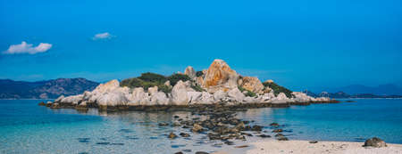 sea, ocean, water, blue, island, rocks, cliff, sand, beach, shore, coast, sky, mountain, landscape,...