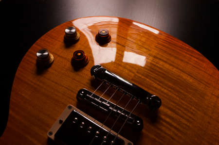 electric, guitar, strings, musical, instrument, glossy, brown, blur