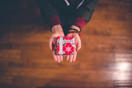hand, palm, christmas, gift, holiday, season, giving, bracelet, shiny, wooden, floor