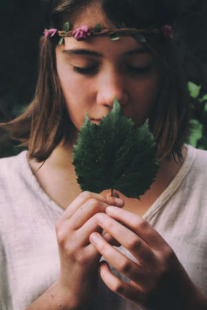 green, leaf, plant, nature, flower, people, girl, female