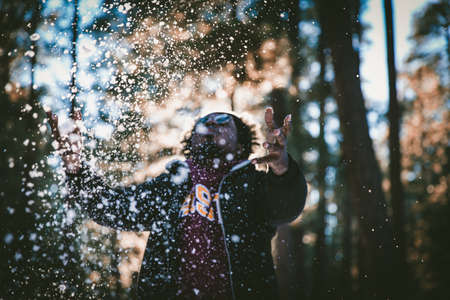 snow, white, people, man, shades, woods, forest
