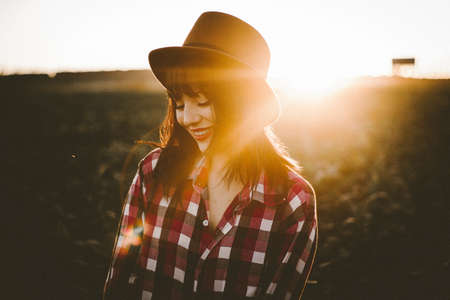 outdoor, nature, sunlight, sunrise, sunset, sunshine, people, woman, girl, female, hat, smile, happy