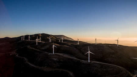 dark, sunset, windmill, solar, energy, highland, mountain, landscape, blue, sky