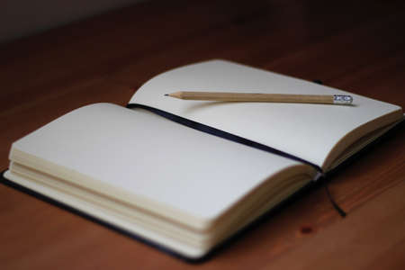 pencil, write, notebook, paper, desk, wooden, table
