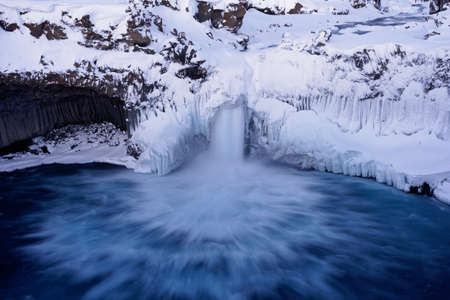 waterfall, iceberg, snow, winter, mountain, hill, water