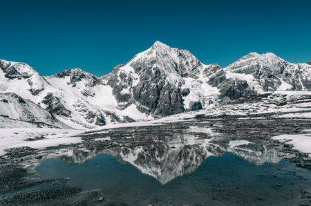 lake, water, reflection, snow, winter, landscape, rocks, mountain, nature, blue, sky