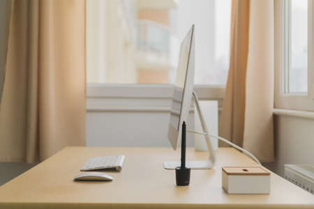 computer, keyboard, apple, electronics, modern, technology, business, office, work, desk, table,...