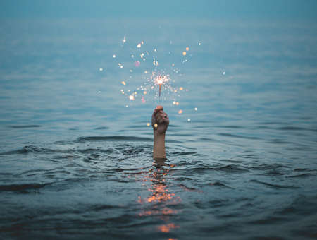 sea, ocean, blue, water, nature, sparkling, light, hand