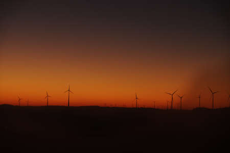 sunset, landscape, dark, night, windmill, energy, wind