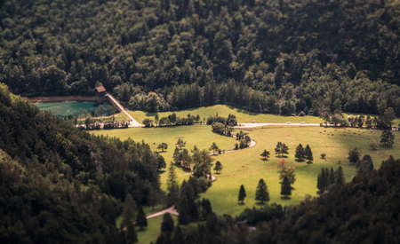 nature, landscape, trees, mountain, forest, woods, grass, green, pool, street, village, mountain