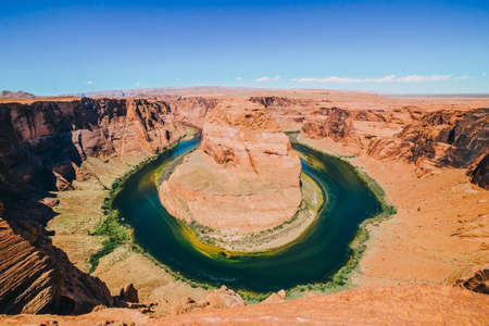 horseshoe, bend, river, water, landscape, view, nature, blue, sky