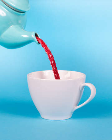 juice, drinks, beverage, cup, teacup, blue, background, white, red, tea, teapot