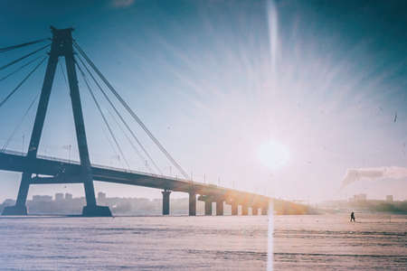 sea, ocean, blue, water, nature, sunlight, sunrise, sunshine, bridge, architecture, cloud, sky