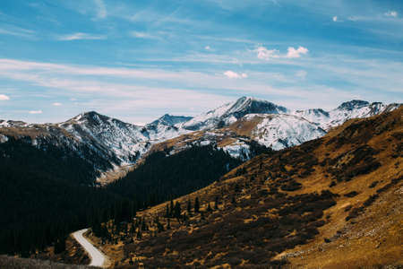 path, road, trees, plants, nature, highland, mountain, blue, sky, cloud