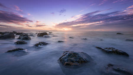 nature, landscape, water, rocks, clouds, sky, sun, ocean, sea