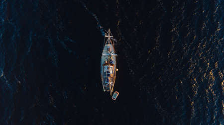 aerial, view, dark, water, transportation, ocean, sea, sailing, boat