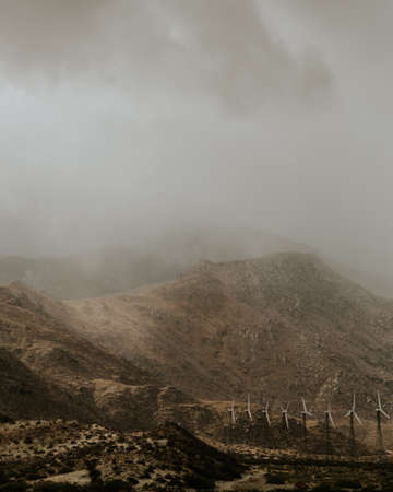 mountain, highland, landscape, fog, cloud, windmill, solar, energy