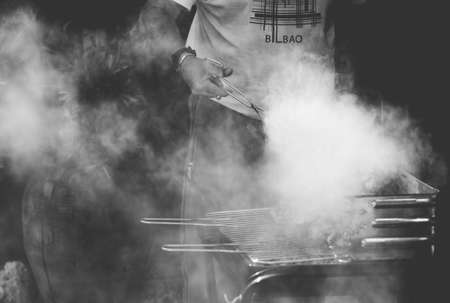 grill, smoke, people, man, cook, meat, charcoal, outdoor, food